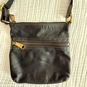 Vintage Fossil Black Leather Crossbody Purse